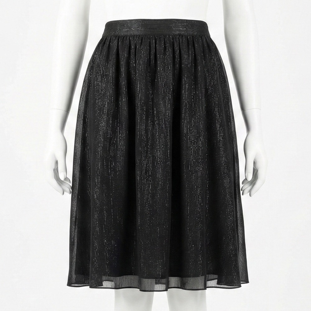 Attention Plus Size 18 Black Shimmer Sheer Overlay Elastic Waist Midi Skirt